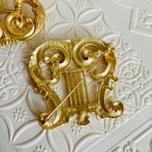 Vintage Golden Harp Brooch